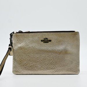 COACH Platinum Metallic Small Wristlet Leather